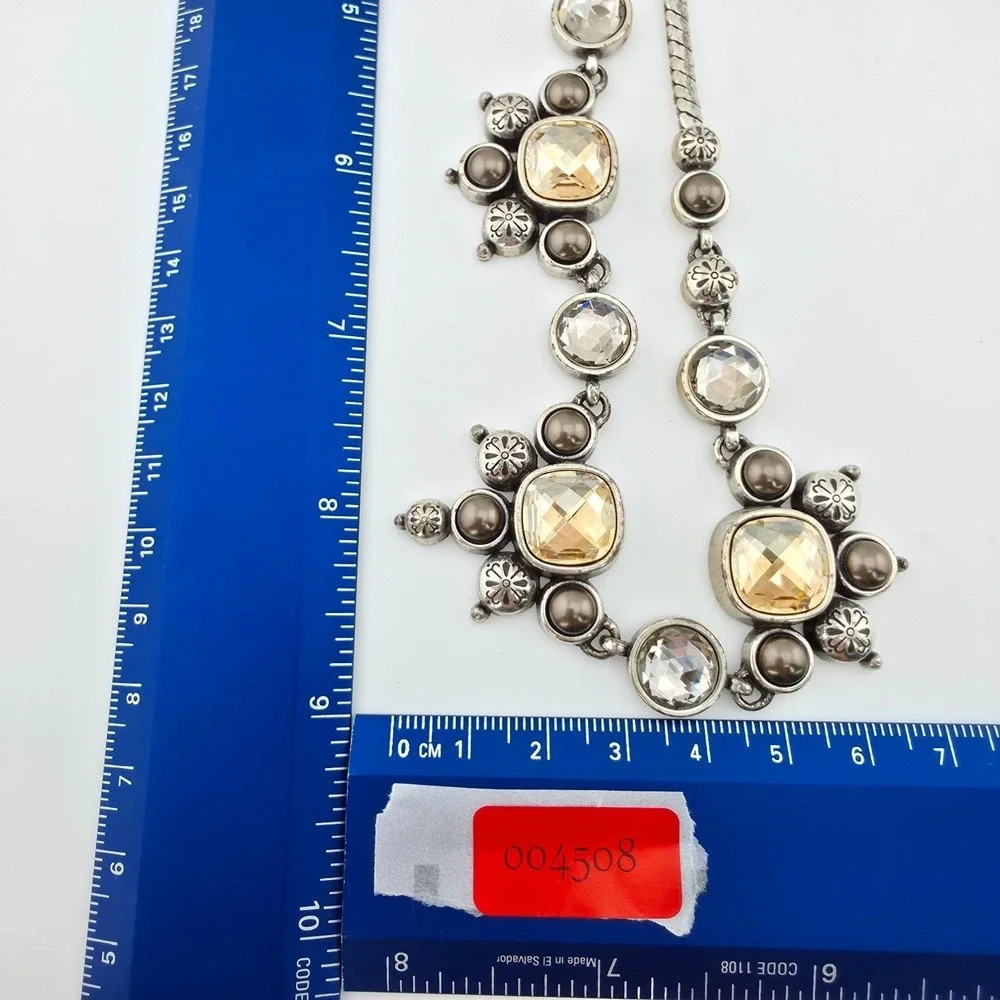 BRIGHTON 'Selene Neutral' Necklace SWAROVSKI Crystal Faux Pearl Silver Plate 18" - Picture 10 of 10
